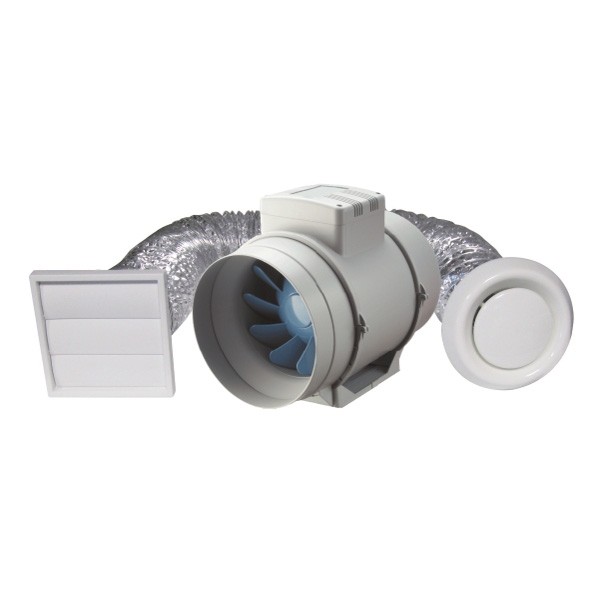 INLINE/SHOWER FAN KIT 150mm INC DUCT/GRILLES Ventilation & Air Movement