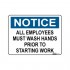 SIGN, NOTICE 225 x 300mm POLY ALL EMPLOYEES MUST WASH HANDS